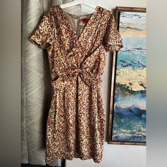 Carolina Herrera Silk Printed Dress Size Multicolor Ribbon  Size 10 - Picture 1 of 14
